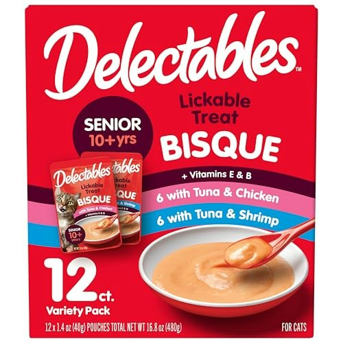 Delectables Senior 10+ Lickable Wet Cat Treat Bisque Variety Pack 12-Pack: $10.99 Delectables Senior 10+ Lickable Wet Cat Treat Bisque Variety Pack 12-Pack: $10.99