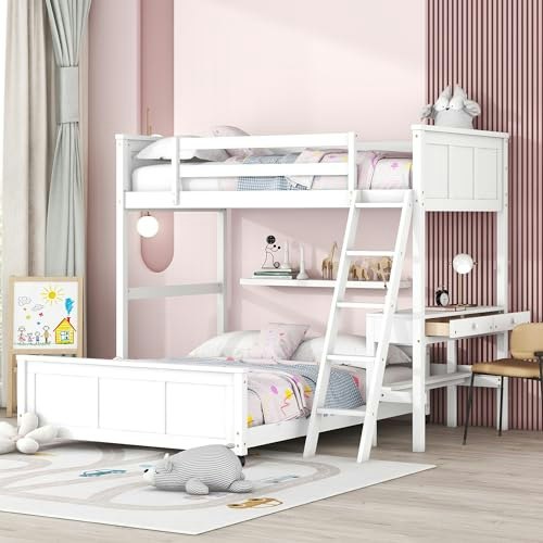 Bellemave Twin Over Full Bunk Bed with Desk: $411.99