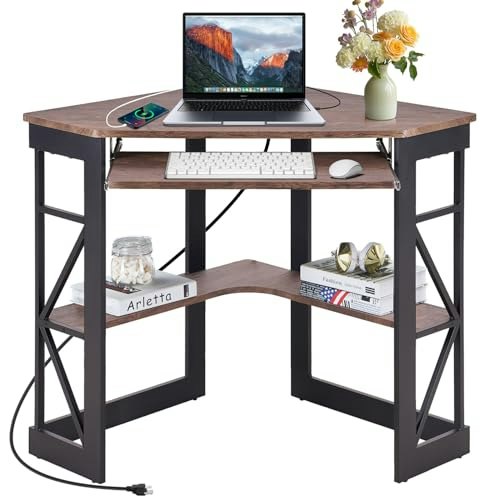 Vecelo 41x30-Inch Corner Desk with Charging Station and Keyboard Tray: $95.99 Vecelo 41x30-Inch Corner Desk with Charging Station and Keyboard Tray: $95.99
