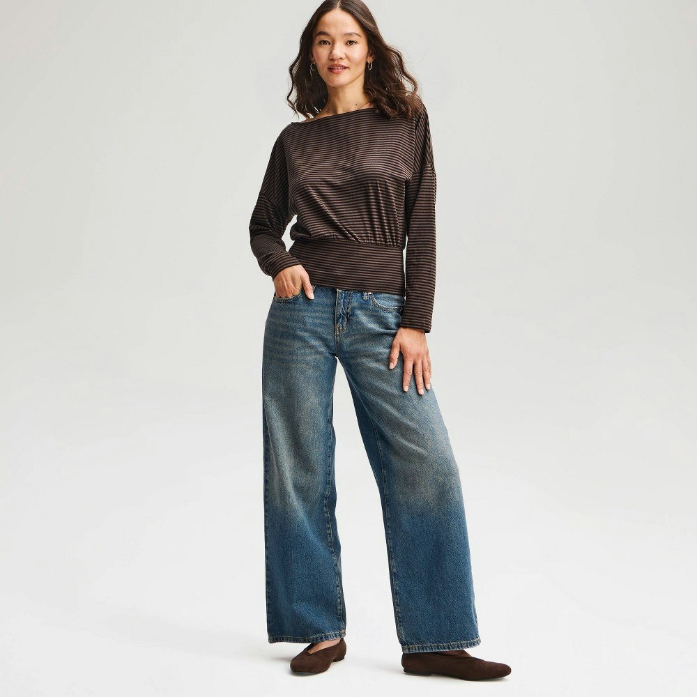 Wild Fable Women's Banded Off-the-Shoulder Long Sleeve Striped Top: $15