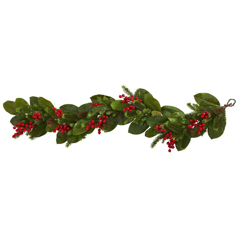 Nearly Natural 5-Foot Pine, Magnolia, and Berry Artificial Christmas Garland: $50.99 Nearly Natural 5-Foot Pine, Magnolia, and Berry Artificial Christmas Garland: $50.99