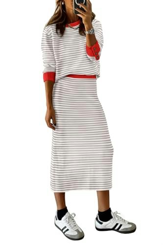 Prettygarden Women's 2-Piece Striped Sweater Skirt Set: $42.49 Prettygarden Women's 2-Piece Striped Sweater Skirt Set: $42.49