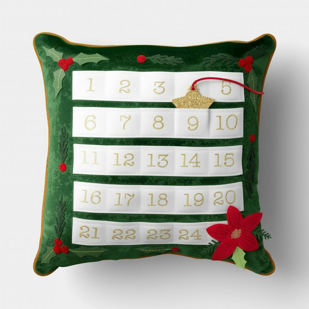 Wondershop 16-inch Square Christmas Advent Calendar Poinsettia Velvet Pillow: $10 Wondershop 16-inch Square Christmas Advent Calendar Poinsettia Velvet Pillow: $10