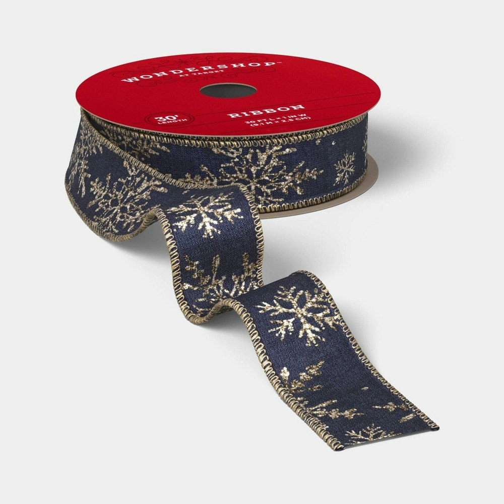 Wondershop 30' x 1" Navy and Gold Snowflake Christmas Fabric Ribbon: $7 Wondershop 30' x 1" Navy and Gold Snowflake Christmas Fabric Ribbon: $7