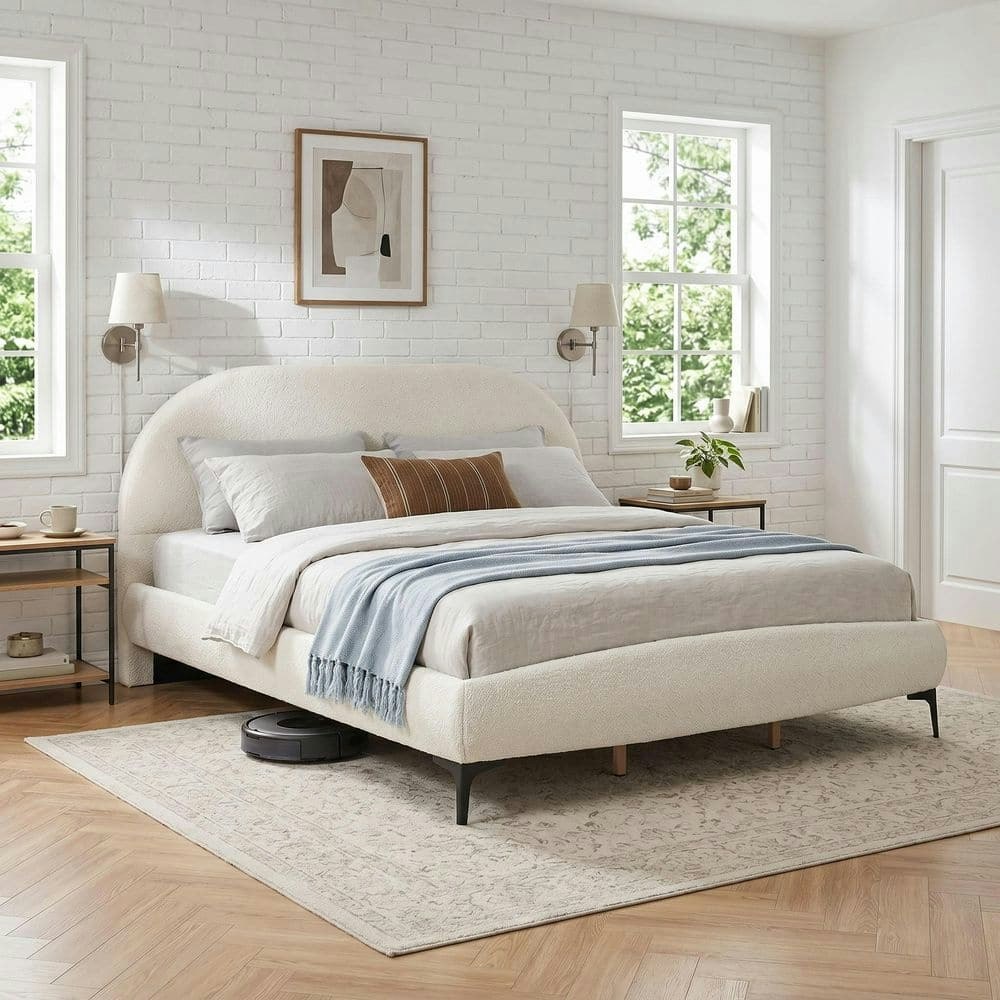 Tilly Modern Boucle Upholstered King Platform Bed: $436.23