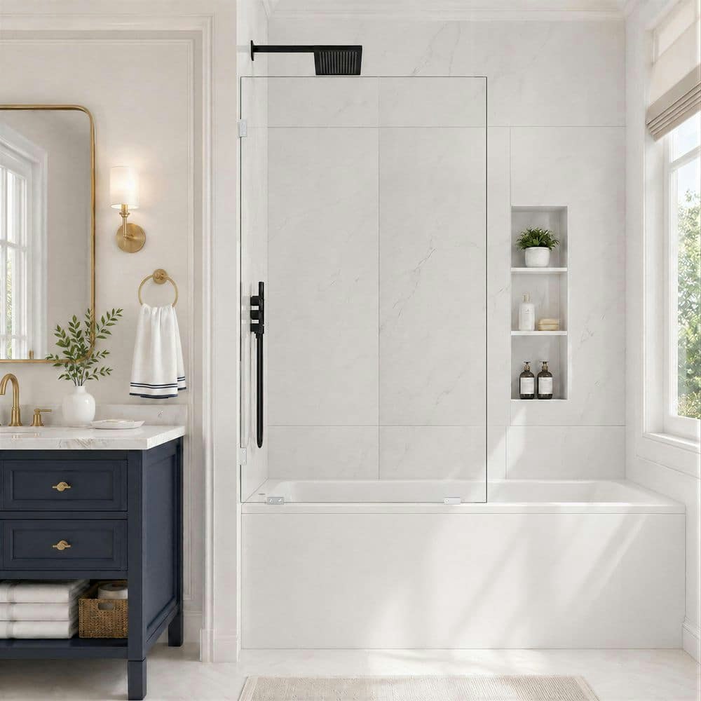 34-inch x 58-inch Frameless Fixed Panel Tub Door: $185 34-inch x 58-inch Frameless Fixed Panel Tub Door: $185