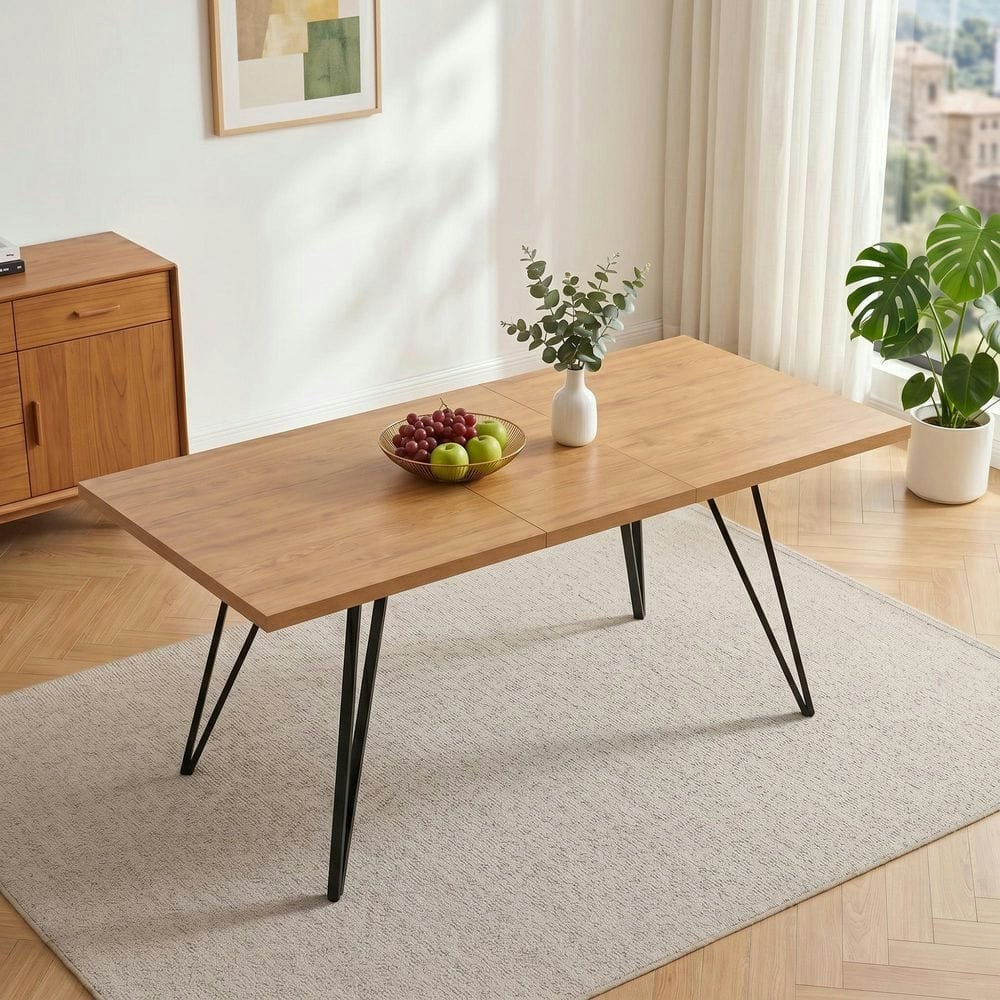 70.8-inch Extendable Oak MDF Rectangular Dining Table: $210.44