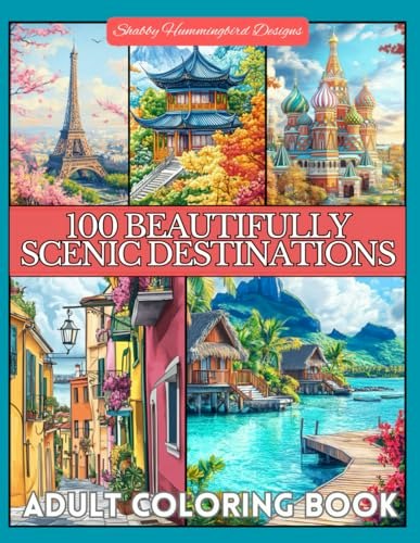 100 Beautifully Scenic Destinations Adult Coloring Book: $12.11