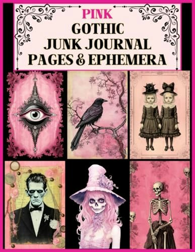 Pink Gothic Junk Journal Pages and Ephemera Set: $13.14
