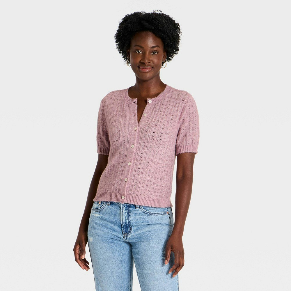 Universal Thread Women's Short Sleeve Pointelle Cardigan: $28 Universal Thread Women's Short Sleeve Pointelle Cardigan: $28