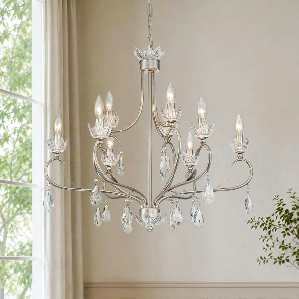9-Light Brushed Nickel Crystal Chandelier: $366.86