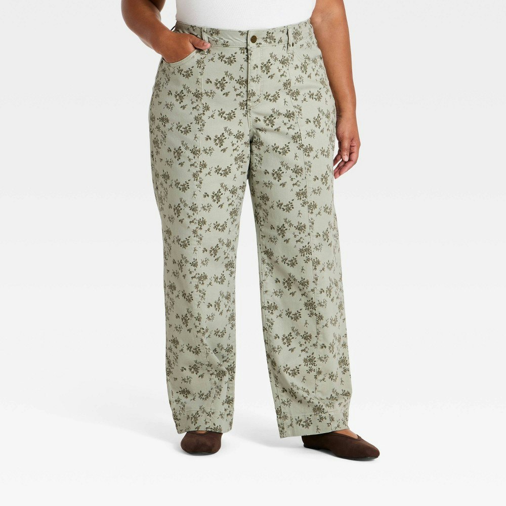 Ava & Viv Women's Plus Straight Leg Floral Twill Pants: $40 Ava & Viv Women's Plus Straight Leg Floral Twill Pants: $40