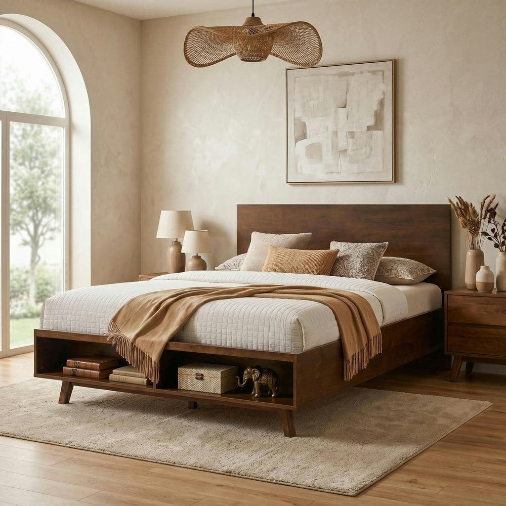 Luna Modern Walnut King Platform Bed with Footboard Storage: $538.14 Luna Modern Walnut King Platform Bed with Footboard Storage: $538.14