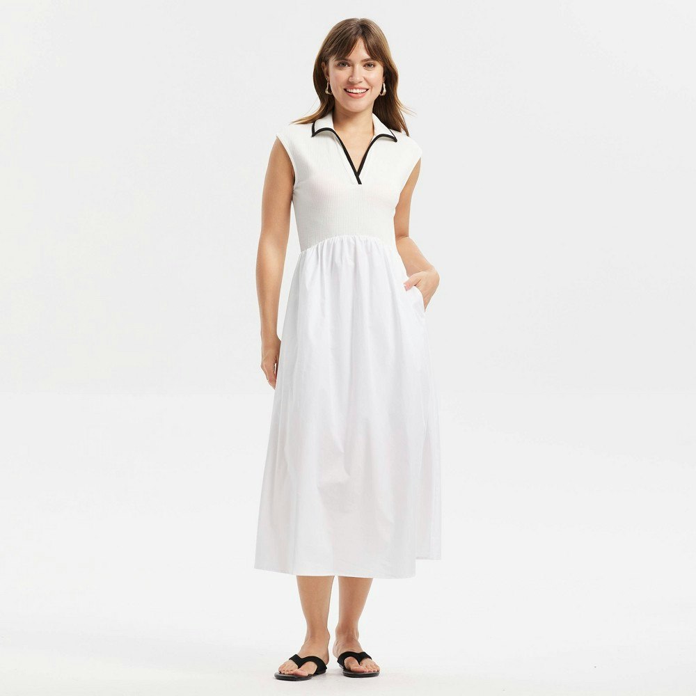 A New Day Women's Contrast Collar A-Line Midi Dress: $45 A New Day Women's Contrast Collar A-Line Midi Dress: $45