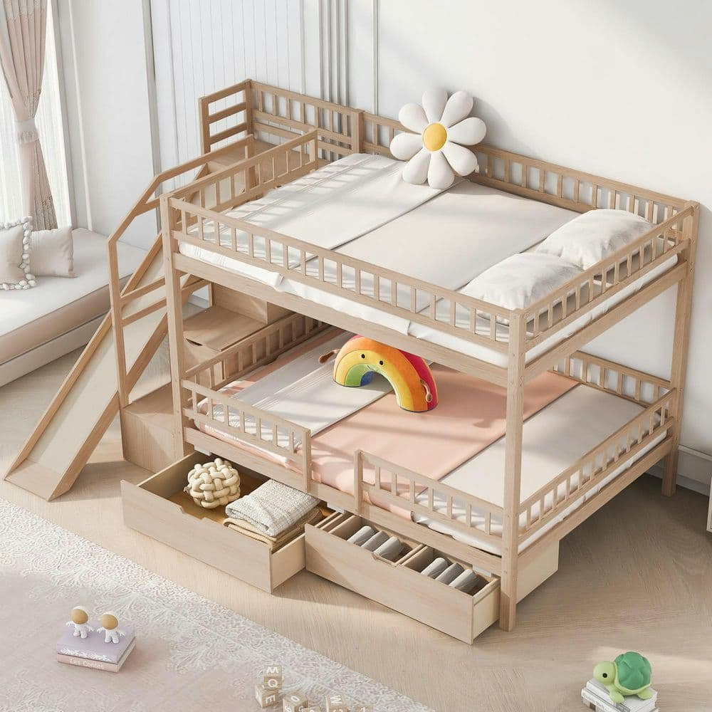 Walnut Full-Over-Full Solid Wood Bunk Bed with Storage Stairs, Slide, and 2 Drawers: $840.62 Walnut Full-Over-Full Solid Wood Bunk Bed with Storage Stairs, Slide, and 2 Drawers: $840.62