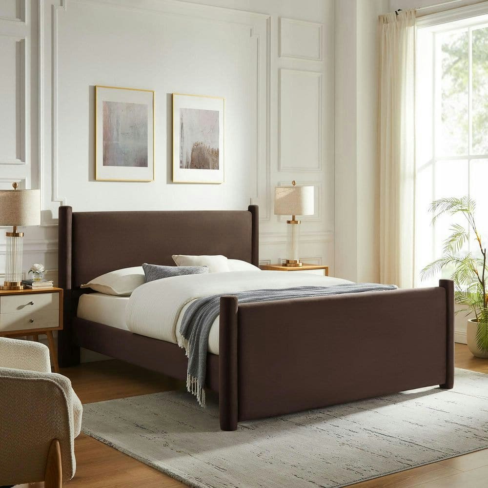 Rael Brown Wood Full Platform Bed with Upholstered Headboard and Footboard: $440.40 Rael Brown Wood Full Platform Bed with Upholstered Headboard and Footboard: $440.40