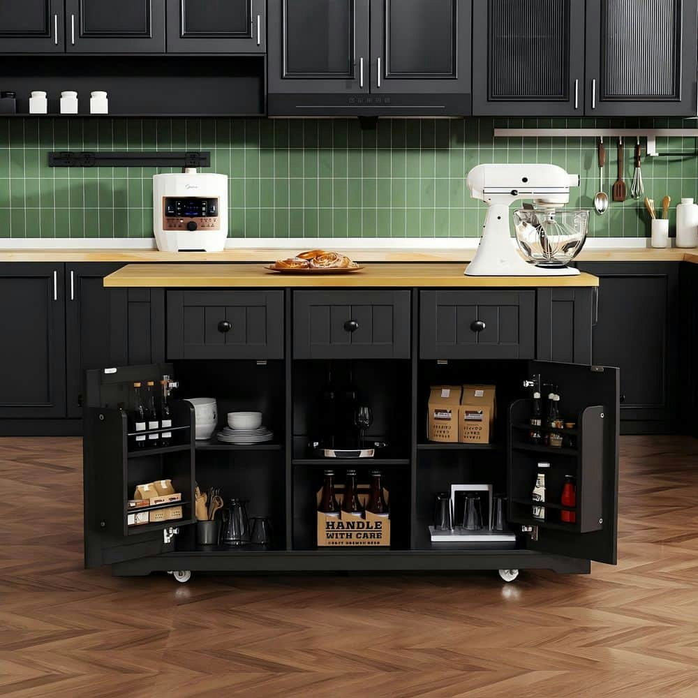 53-Inch Wood Kitchen Island with Drop Leaf and Rolling Cart: $314.22 53-Inch Wood Kitchen Island with Drop Leaf and Rolling Cart: $314.22