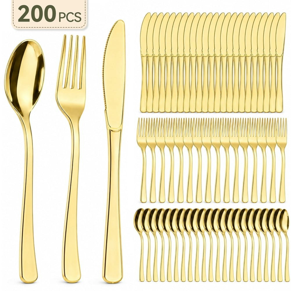 Tinana 200-Piece Gold Plastic Silverware Set: $19.99 Tinana 200-Piece Gold Plastic Silverware Set: $19.99