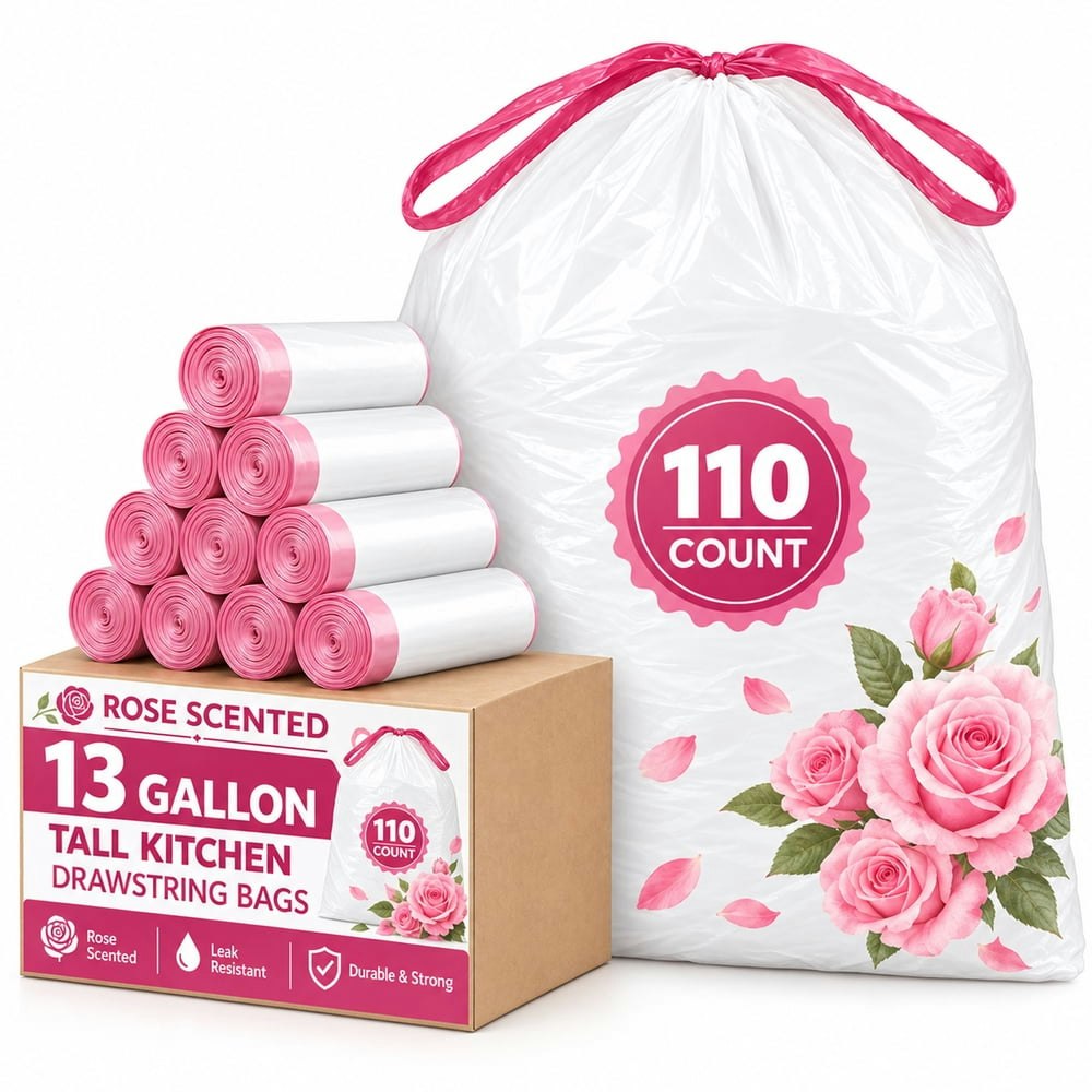 13-Gallon Rose-Scented Tall Kitchen Drawstring Trash Bags 110-Pack: $17.99 13-Gallon Rose-Scented Tall Kitchen Drawstring Trash Bags 110-Pack: $17.99