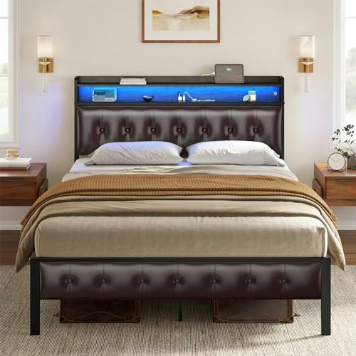 Hausource Queen Size LED Platform Bed Frame with Storage Headboard: $97.09 Hausource Queen Size LED Platform Bed Frame with Storage Headboard: $97.09