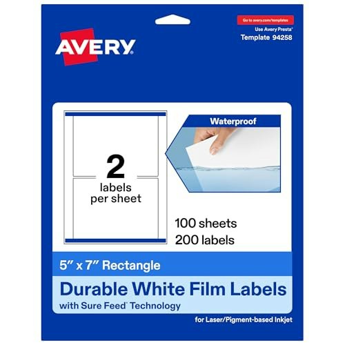 Avery 5" x 7" Printable Durable Waterproof Rectangle Labels 200-Pack: $94.28 Avery 5" x 7" Printable Durable Waterproof Rectangle Labels 200-Pack: $94.28