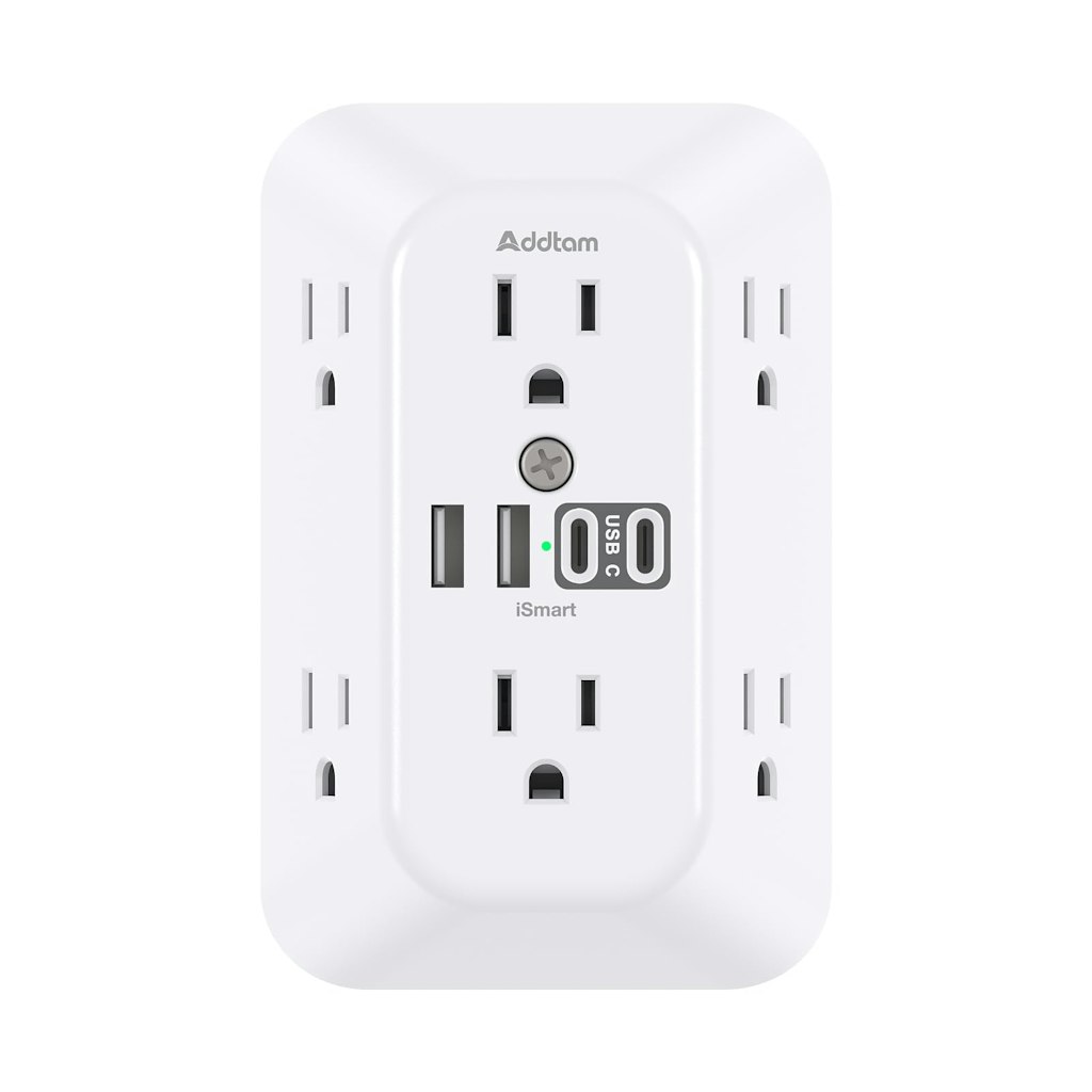 Addtam 6-Outlet Surge Protector Outlet Extender w/ 4 USB Ports: $8.74