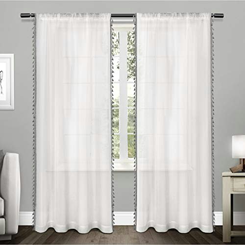 Exclusive Home Tassels Embellished Sheer Rod Pocket Curtain Panel Pair: $17.99