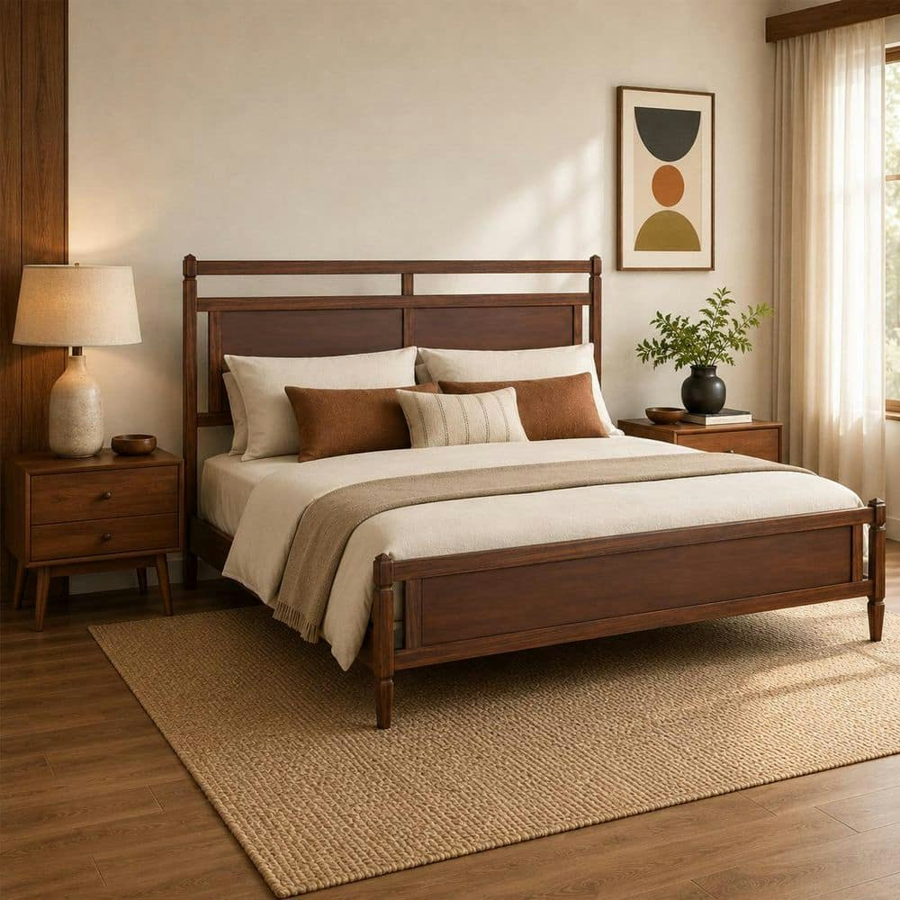 Mid-Century Wood Frame King Platform Bed: $278.80 Mid-Century Wood Frame King Platform Bed: $278.80