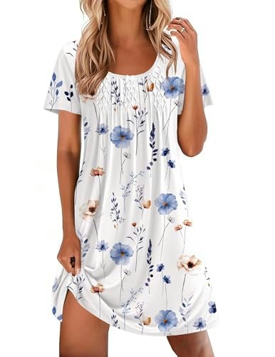 Ekouaer Women's Short Sleeve Pleated Nightgown: $14.97 Ekouaer Women's Short Sleeve Pleated Nightgown: $14.97