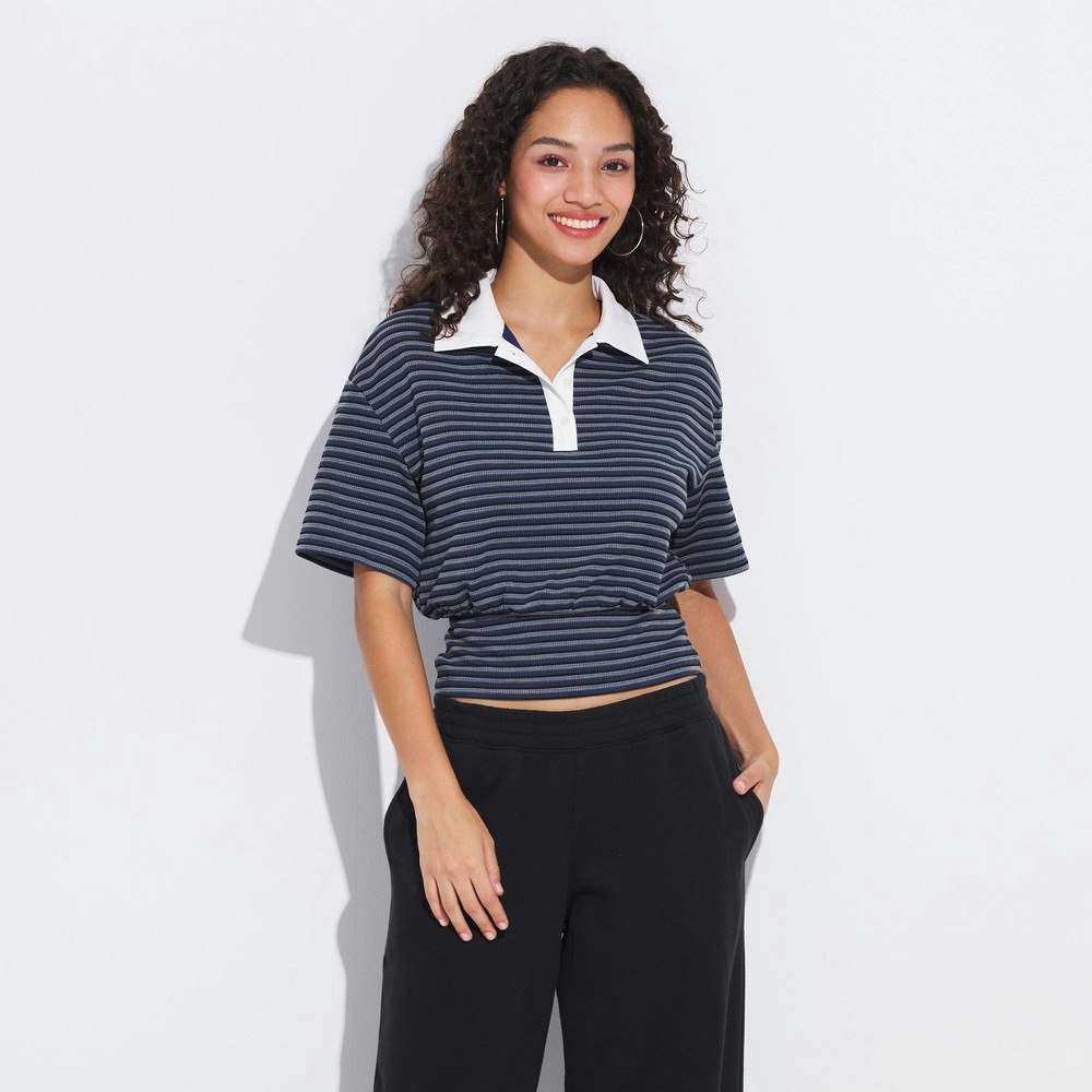 Wild Fable Women's Elbow Sleeve Cinch Waist Polo Shirt: $20 Wild Fable Women's Elbow Sleeve Cinch Waist Polo Shirt: $20