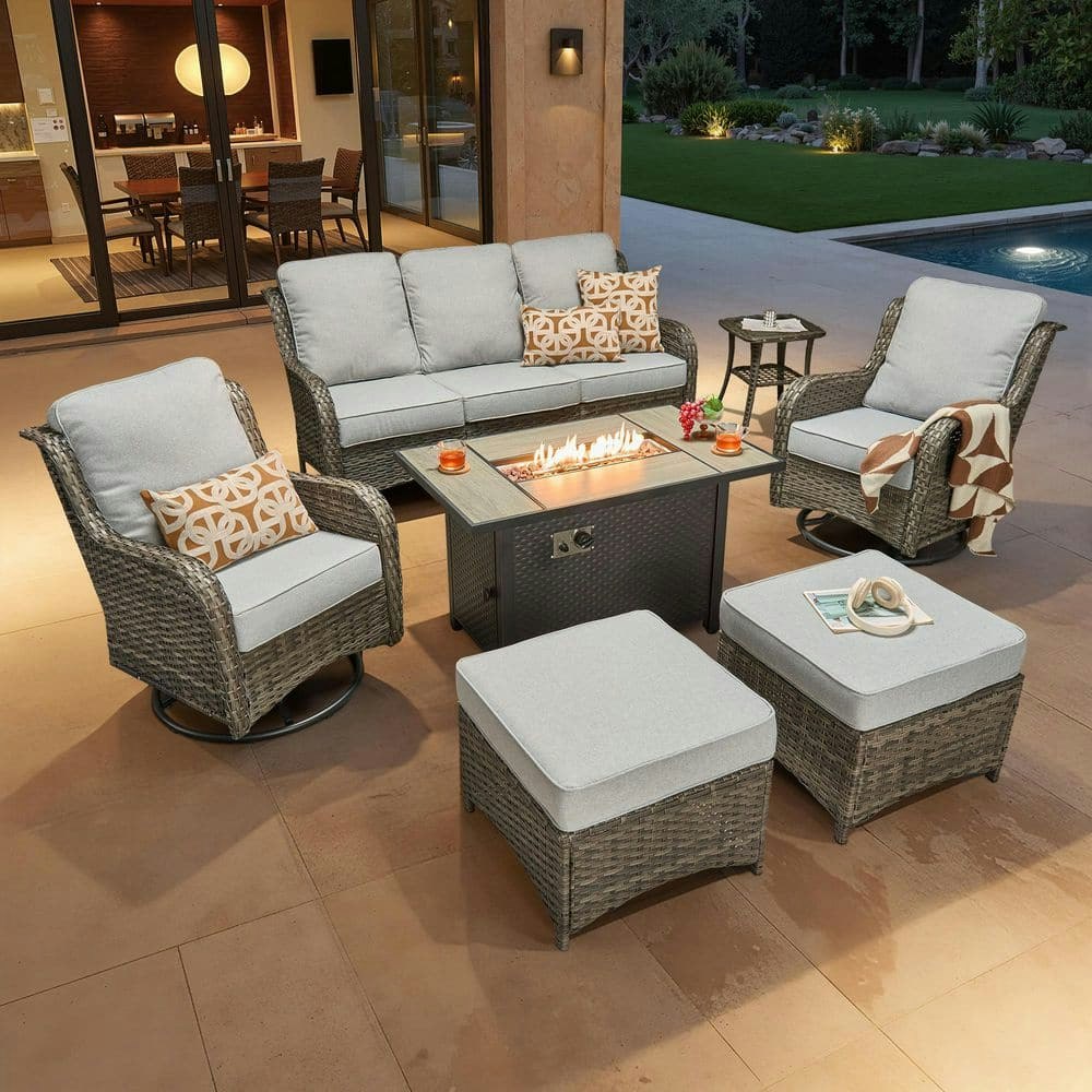 Garnet 7-Piece Wicker Outdoor Fire Pit Conversation Set: $1,099 Garnet 7-Piece Wicker Outdoor Fire Pit Conversation Set: $1,099