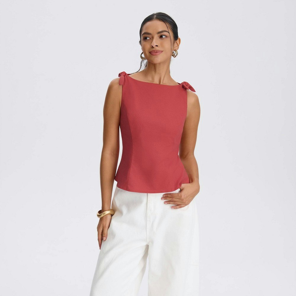 Women's Boat Neck Tie-Shoulder Peplum Top: $32 Women's Boat Neck Tie-Shoulder Peplum Top: $32