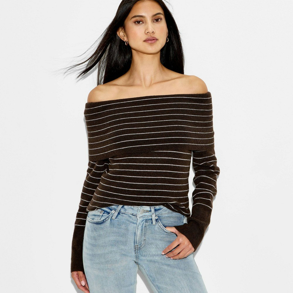 Wild Fable Women's Off-the-Shoulder Striped Pullover Sweater: $30 Wild Fable Women's Off-the-Shoulder Striped Pullover Sweater: $30