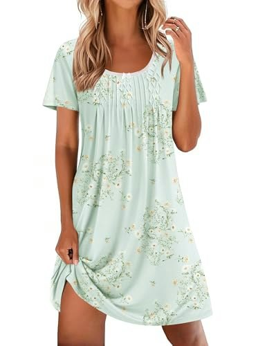 Ekouaer Women's Short Sleeve Pleated Nightgown: $14.22 Ekouaer Women's Short Sleeve Pleated Nightgown: $14.22