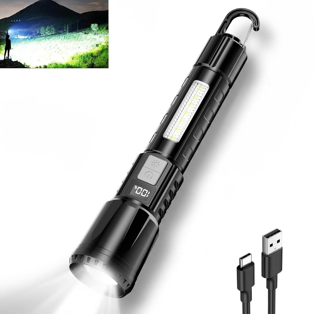 Skdwakiz 10,000-Lumen Zoomable LED Flashlight with COB Sidelight: $10.29