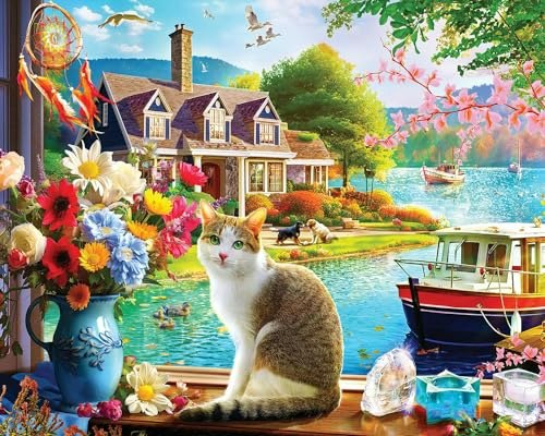Springbok Crisp Morning Lakeside Cat 1,000-Piece Jigsaw Puzzle: $15.96