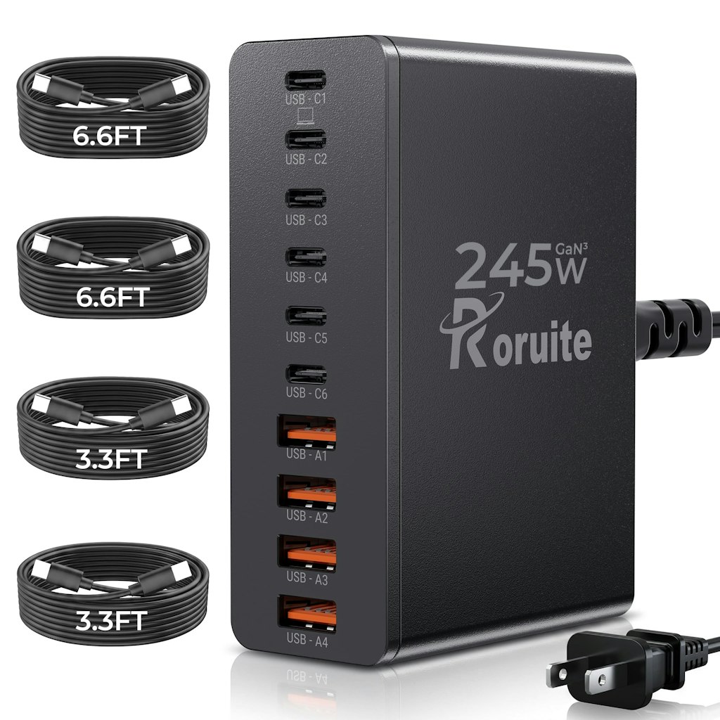 Roruite 10-Port USB-C 245W GaN Charging Station: $22