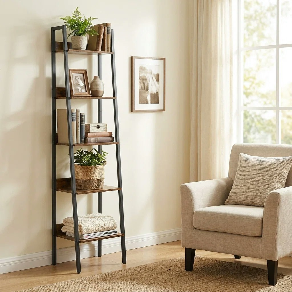 17 Stories Maurus 5-Shelf Metal Freestanding Ladder Bookcase: $40 17 Stories Maurus 5-Shelf Metal Freestanding Ladder Bookcase: $40