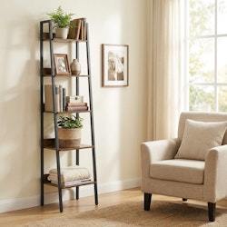 17 Stories Maurus 5-Shelf Metal Freestanding Ladder Bookcase for $40 + free shipping