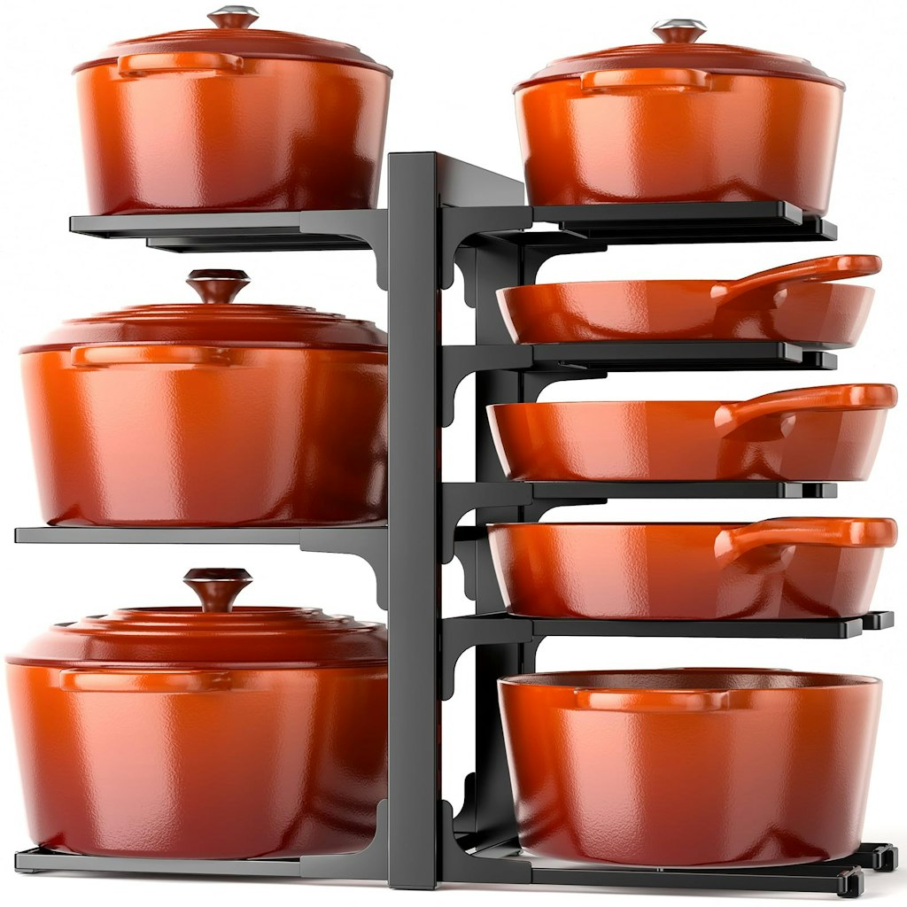 8-Tier Pots & Pans Organizer: $19 8-Tier Pots & Pans Organizer: $19
