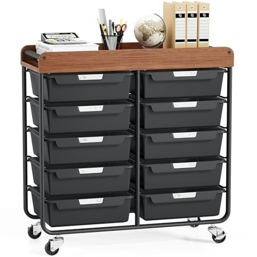 10-Drawer Rolling Utility Cart with Wooden Tabletop: $89.09 10-Drawer Rolling Utility Cart with Wooden Tabletop: $89.09