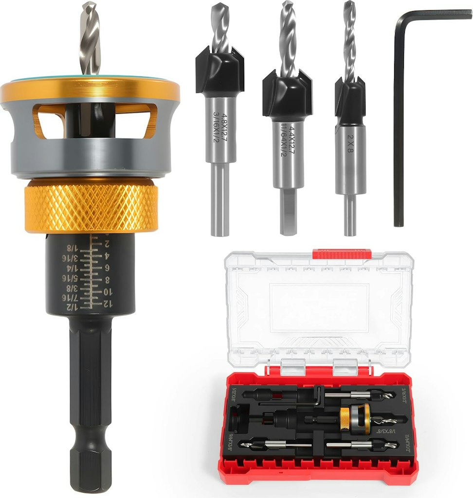 Lizekm Countersink Drill Bit Set w/ Depth Stop: $12