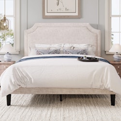 Latitude Run Modern Chenille Upholstered Platform Bed Frame w/ Adjustable Headboard for $200 + free shipping
