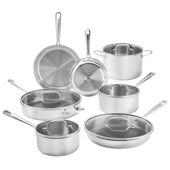 T-fal 12-Piece Tri-Ply Stainless Steel Cookware Set: $140 T-fal 12-Piece Tri-Ply Stainless Steel Cookware Set: $140
