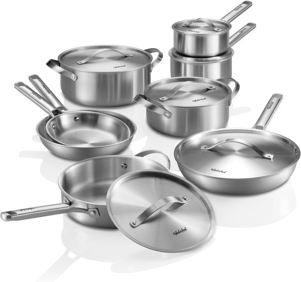 Vednhol Hammered Titanium 14-Piece Cookware Set w/ Lids: $500