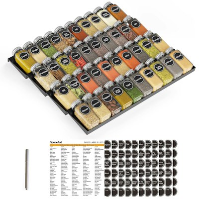 SpaceAid 4-Tier Spice Drawer Organizer w/ 40 Jars & 386 Labels for $63 + free shipping