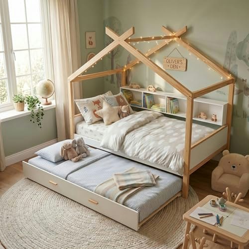 Merax Full Wood House Bed with Trundle: $258.86