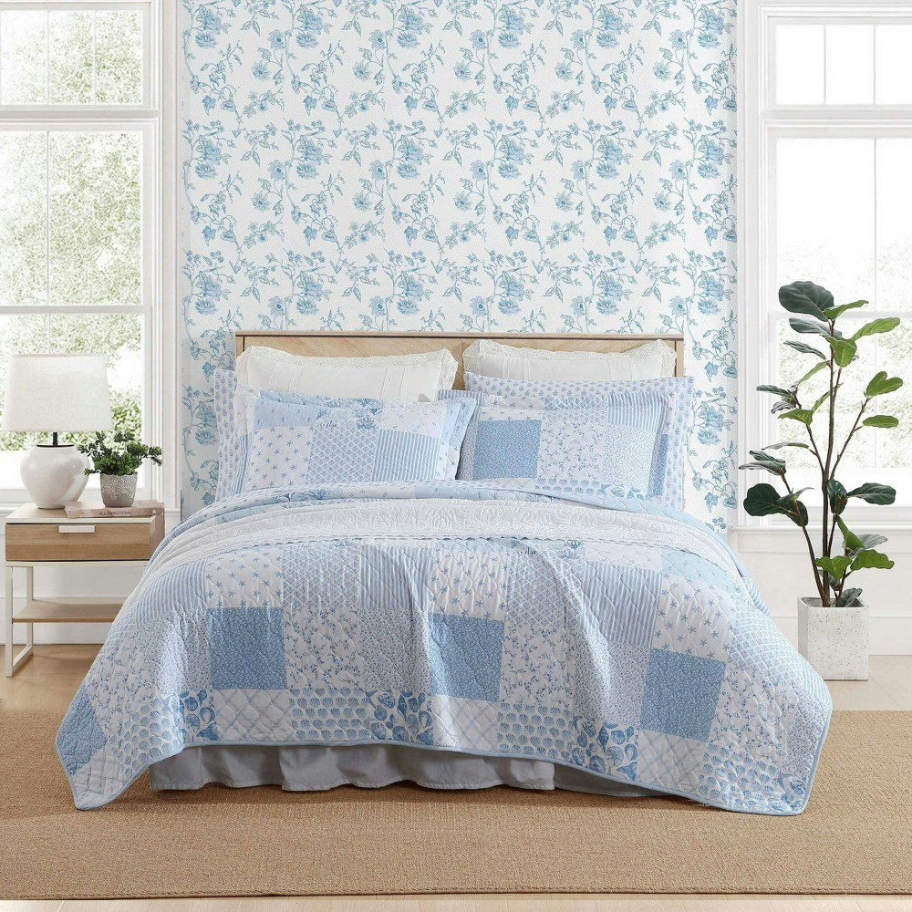 Laura Ashley King Colleens Coastal Patchwork Cotton Quilt Set: $103.99 Laura Ashley King Colleens Coastal Patchwork Cotton Quilt Set: $103.99