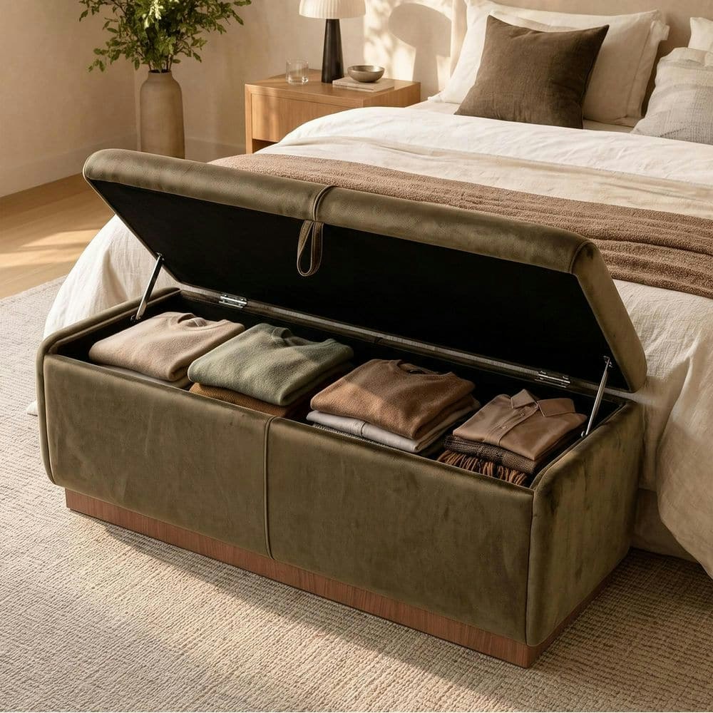 47.2-Inch Brown Velvet Upholstered Entryway Storage Bench: $168.88 47.2-Inch Brown Velvet Upholstered Entryway Storage Bench: $168.88