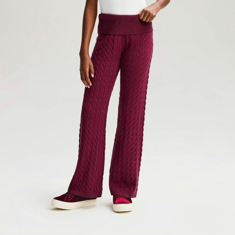 Girls' Cable Knit Foldover Flare Sweater Pants: $25 Girls' Cable Knit Foldover Flare Sweater Pants: $25